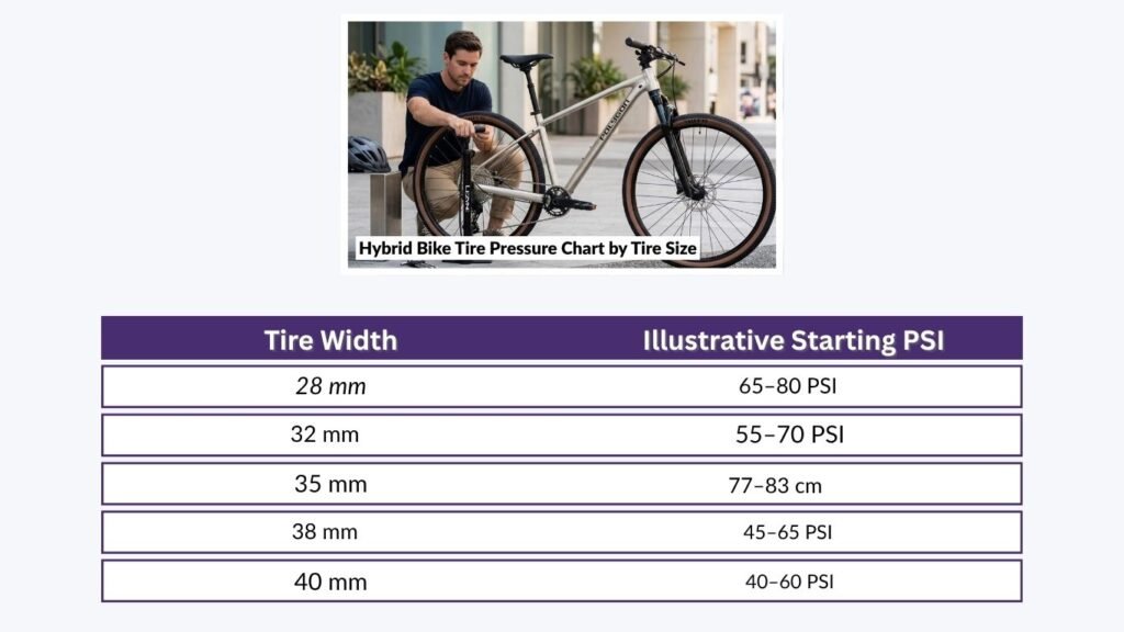Hybrid Bike Tire Pressure Chart by Tire Size